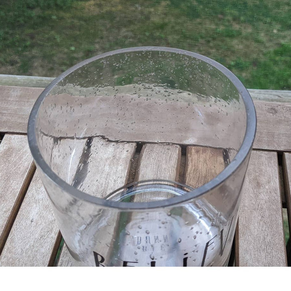 Rae Dunn Believe Black Bubble Clear Glass Vase Hurricane Lamp Pillar Candle HTF - Picture 7 of 7